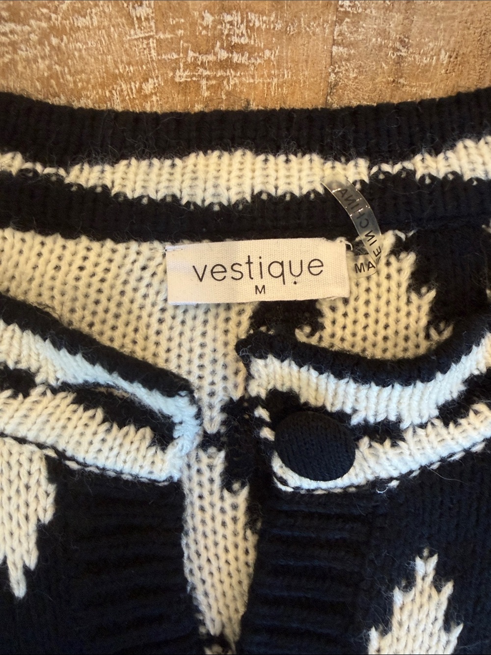 vestique Black Cardigan Sweater with Blue Floral Accents - Picture 2 of 4